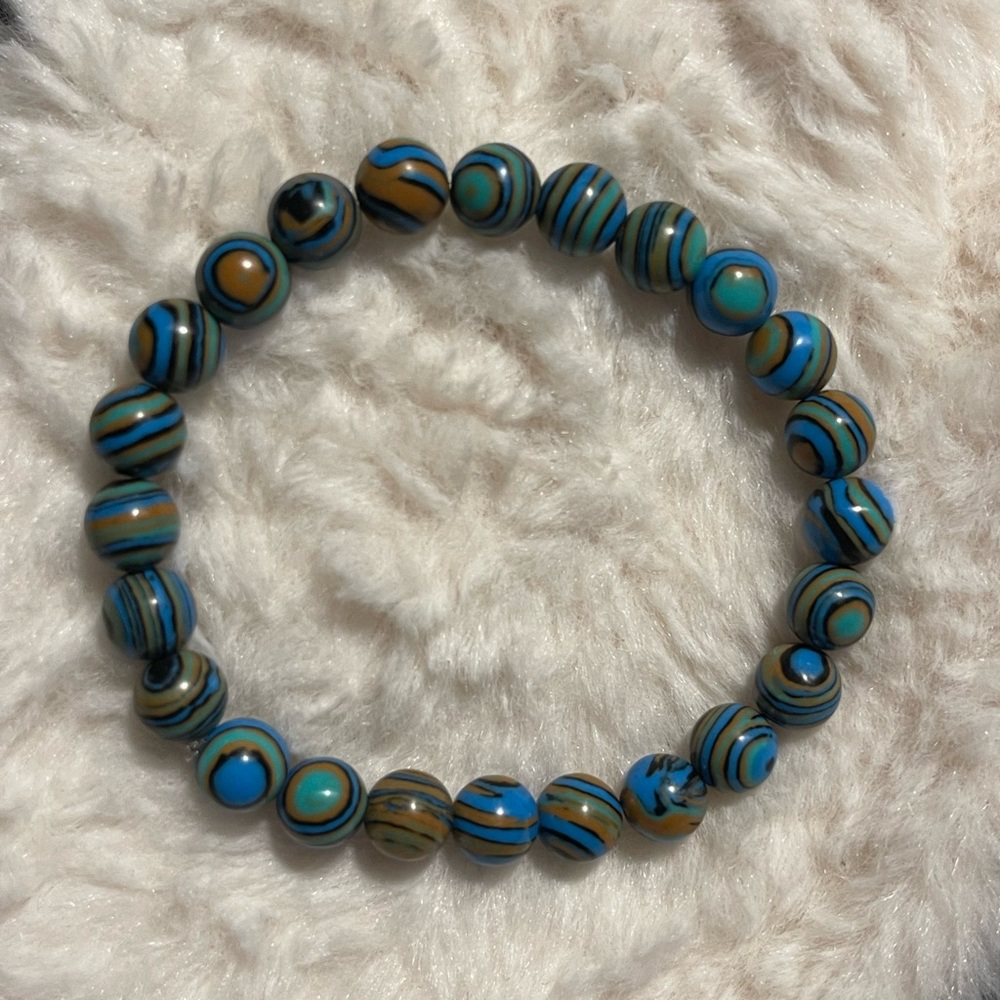 Blue Malachite Crystal Stone Bracelet 7” 8mm